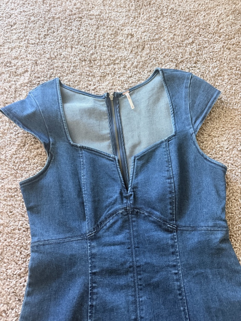 Free People Blue Denim Square Neck Mini Dress - Picture 5 of 5